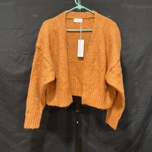 Sage The Label Orange Knit Cropped Cardigan Sweater Women's Size M